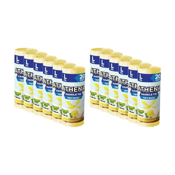 12x 20PK Athena Scented Garbage Tidy Bags w/ Handle Tie 34L 71x58cm Assorted