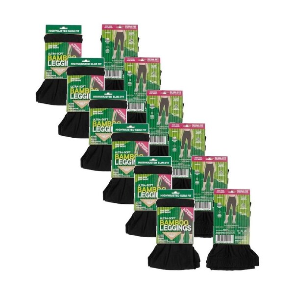 6PK Brazco Ladies Bamboo Leggings 3/4 Length High Waist Slim Fit One Size