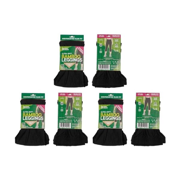 3PK Brazco Ladies Bamboo Leggings 3/4 Length High Waist Slim Fit One Size