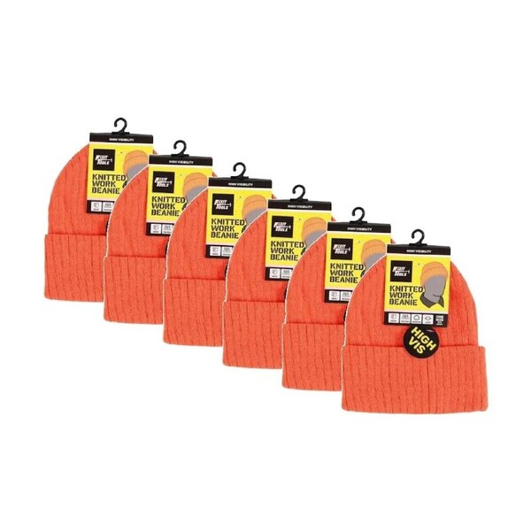 6PK Fixit Tools Men's Knitted Work Beanie/Hat High Visability One Size Assorted