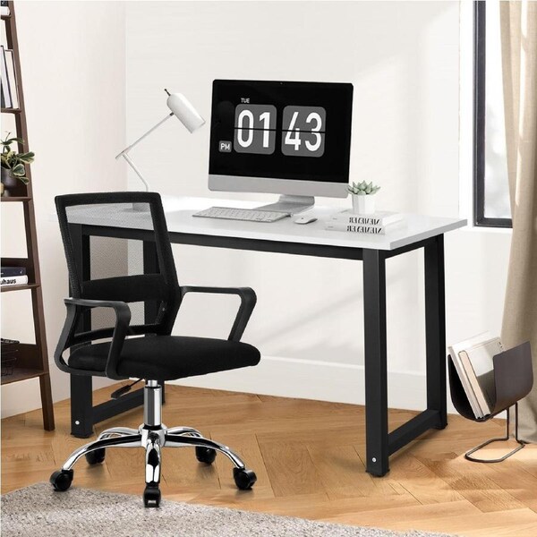 Oikiture Home Office Desk and Chair Set BK&WH Computer Table