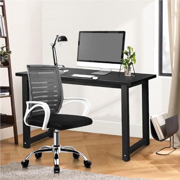 Oikiture Home Office Desk and Mesh Chair Set BK&WH Study Work Table