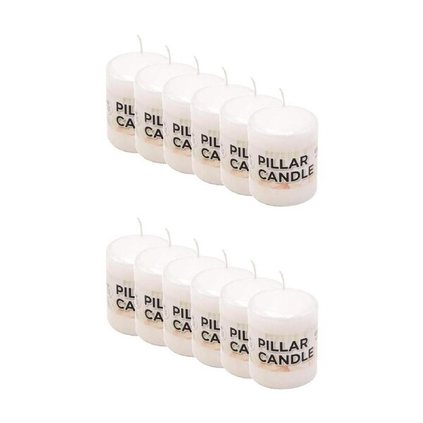 12PK Divine Living Wax Pillar Church Decorative Candle 6x8cm White