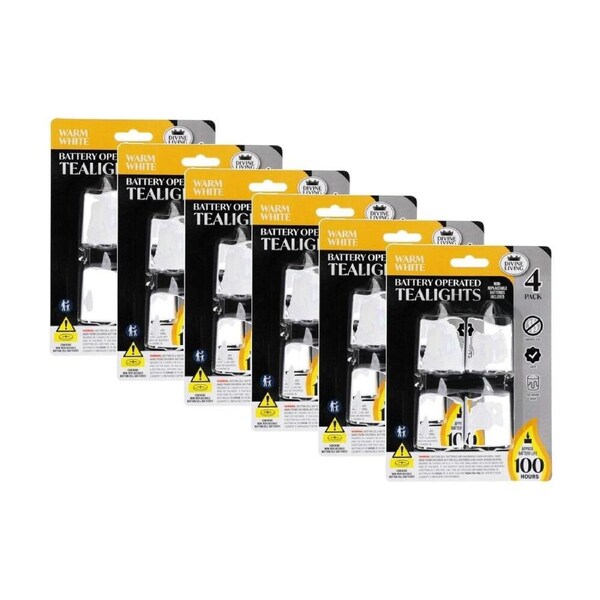 6x 4pc Divine Living Battery Operated Tealights Candles Warm White