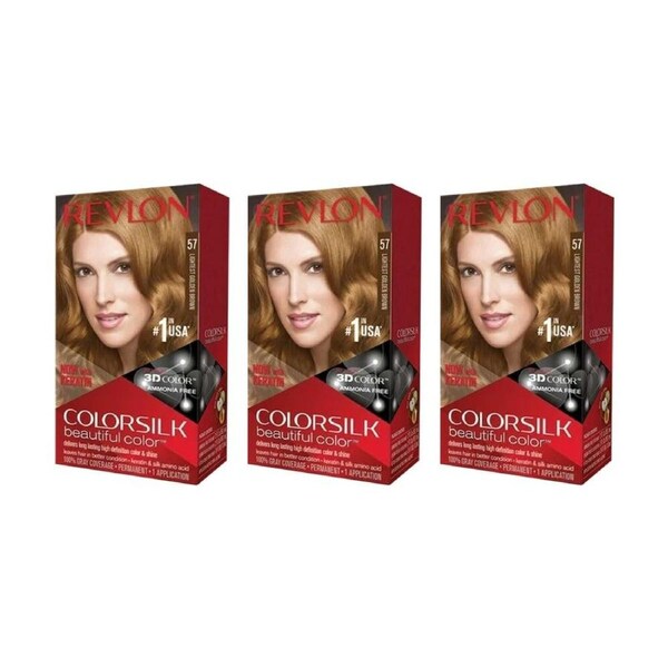 3PK Revlon Natural Long Lasting Colour Hair Dye 57 Golden Brown