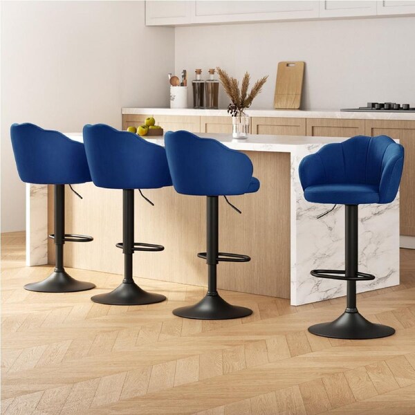 Artiss 4x Bar Stools Gas Lift Velvet Blue