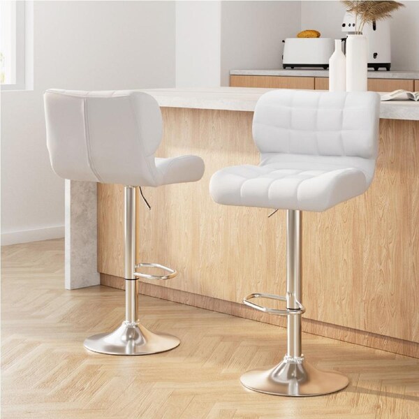 2x Artiss Bar Stools Gas Lift Leather Padded White