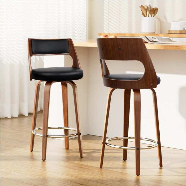 2x Artiss Bar Stools Swivel Leather Chair 76cm