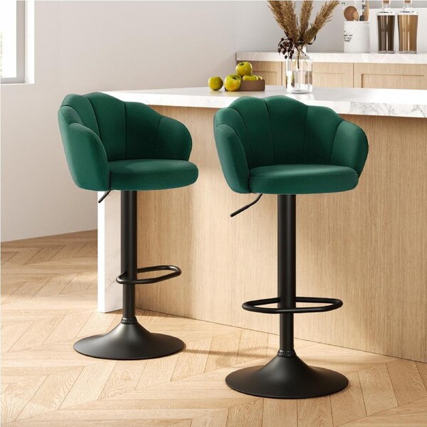 2x Artiss Bar Stools Gas Lift Velvet Green