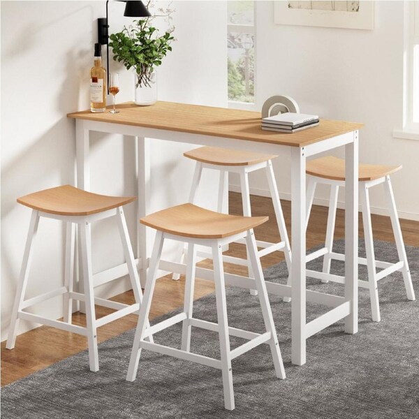 Artiss Bar Table and Stools Set Dining Desk Solid Wood Kitchen Chairs Cafe Pub