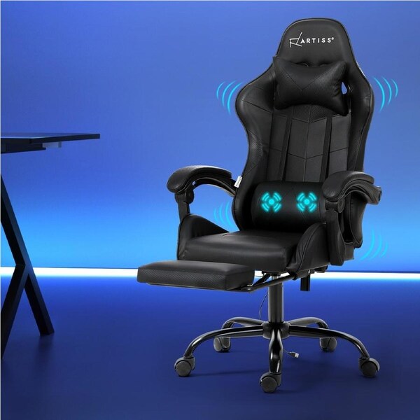 Artiss Gaming Chair 2 Point Massage Office Chairs Leather Recline Footrest Black