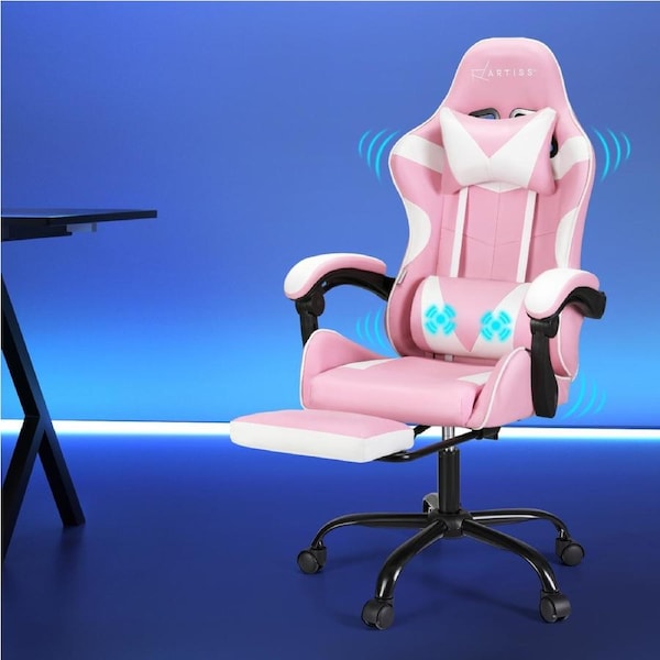 Artiss Gaming Chair 2 Point Massage Office Chairs Leather Recline Footrest Pink