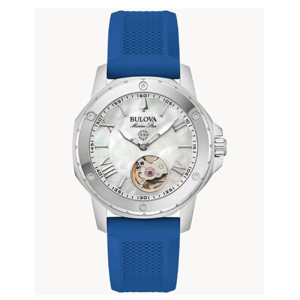 Bulova Marine Star Automatic Skeleton Blue Silicon Women's Watch (96L324)