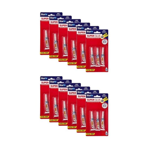 12x 3PK GlueFix Fast Setting Water Resistant Liquid Super Glue 60 Sec Dry 3g