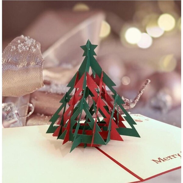 Red & Green Christmas Tree Pop Up Greeting Card