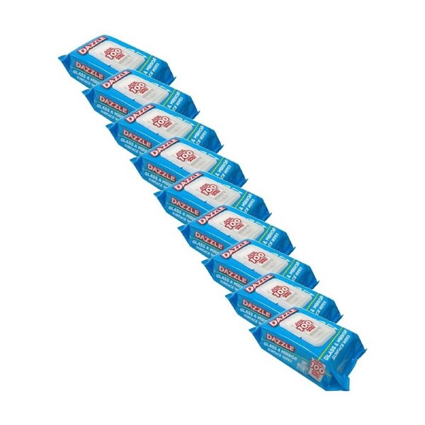 9x 100pc Dazzle Antibacterial Glass & Mirror Super Strong Jumbo Cleaning Wipes
