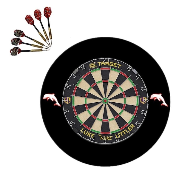 Target Darts Luke Littler The Nuke Dartboard + NRL Redcliffe Dolphins Surround + Darts