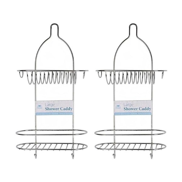 2PK Divine Living Shower Caddy Chrome Storage Organiser 26x11x51cm Silver