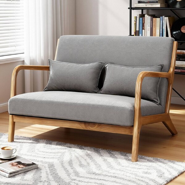1x Artiss Armchair 2 Seater Loveseat Fabric Chair Grey