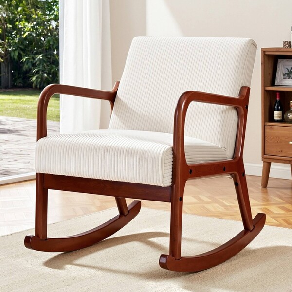1x Artiss Armchair Rocking Chair Corduroy Green Beige