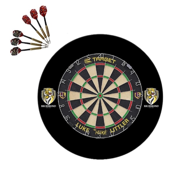 Target Darts Luke Littler Dartboard + AFL Richmond Tigers Surround + Darts