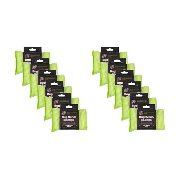 12PK AutoShift Bug Scrub Car Cleaning Sponge Streak Free Finish 15x8cm Green