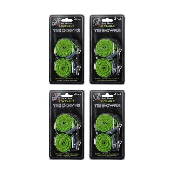 4x 2PK AutoShift Lockable Tie Downs for Large Cargo Auto Accessory 2m Green