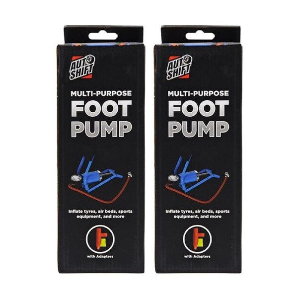 2PK AutoShift Heavy Duty Multi Purpose Foot Operated Air Pump w/Valve Adaptors