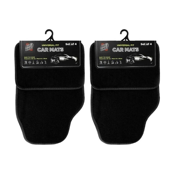 2x 4pc AutoShift Universal Fit Car Floormats Front & Rear Seats Black Carpet