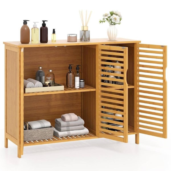 Giantex Bamboo Kitchen Sideboard Buffet Cupboard Bathroom Storage Cabinet Hallway Laundry