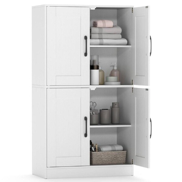 Giantex Kitchen Sideboard Cupboard 110cm Tall Bathroom Storage Cabinet w/Double Layered Door White