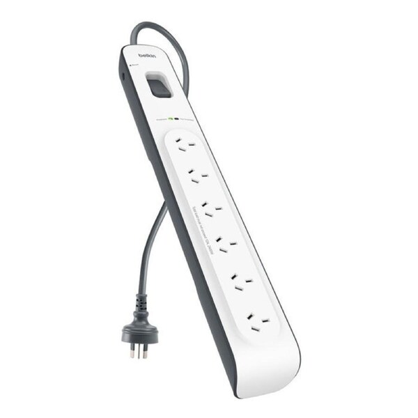 Belkin SurgeMaster 6-Outlet Surge Protection Strip - White/Grey (BSV603au2M), 2M Power Cord, 650 Joules Protection, CEW $30,000, 2 Years Warranty