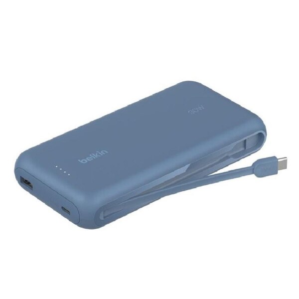 Belkin BoostCharge 20K mAh Power Bank With Integrated USB-C Cable - Blue (BPB024fqBL), 30W, 2xUSB-C, 1x USB-A, CEW $2,500, Apple, 2 Years Warranty