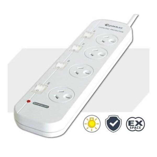 Sansai 4 Way Powerboard 4 Outlet 10A 240V Individually Switched 2 extra spaced