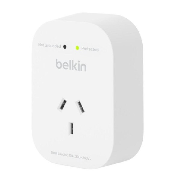 Belkin SurgePro 1-Outlet Surge Protection - White (SRA010AU), 1800 Joules Protection, RCM Safety Certified, CEW $30,000, 2 Years Warranty