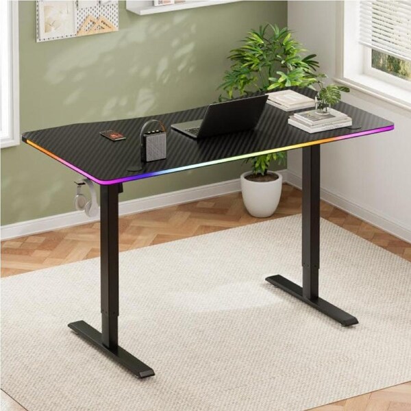Tioiear Electric Standing Desk, Height Adjustable Sit Stand Desk with RGB LED Lights for Home Office&Gaming Black