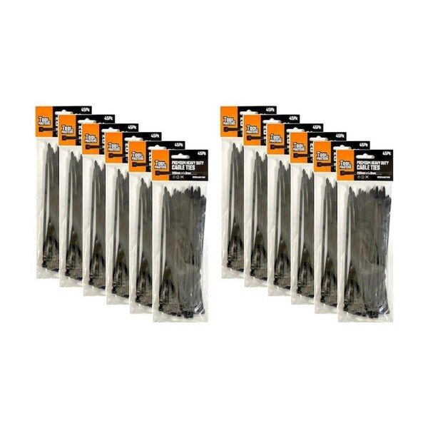 12x 45PK Tool Masters Heavy Duty Plastic Cable/Zip Ties 200x4.8mm Assorted