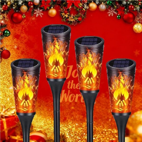 4 Pcs Christmas Decoration Outdoor Solar Lights Torch Light Flickering Flame Pathway