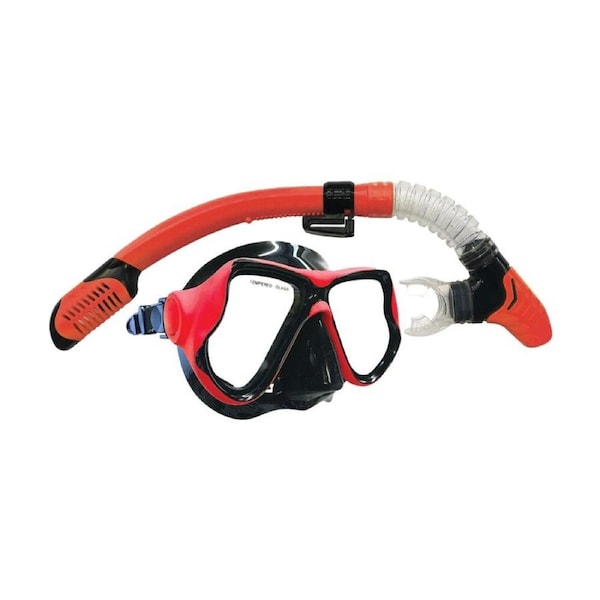 Land & Sea Sports Ningaloo Silicone Snorkelling Mask Set W/ Goggles Red