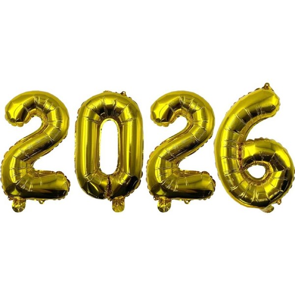 New Year 2026 Gold Number Air Fill Balloon Set