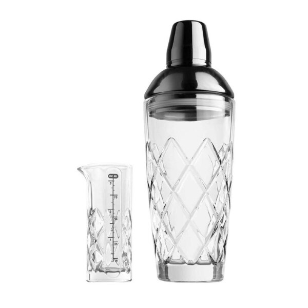 2pc Final Touch Yarai Cocktail Glass Shaker And Jigger Set Chrome Black