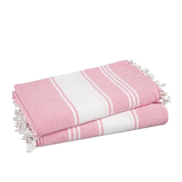 Set of 2 Chambray Turkish Beach Towels - Candy Pink