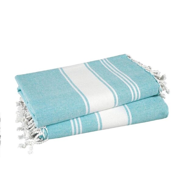 Set of 2 Chambray Turkish Beach Towels - Aqua