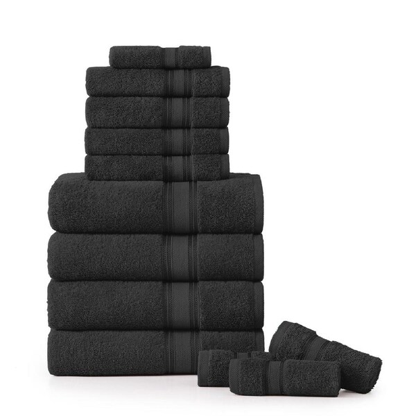 12 Piece 100% Cotton Towel Set 550GSM - Black