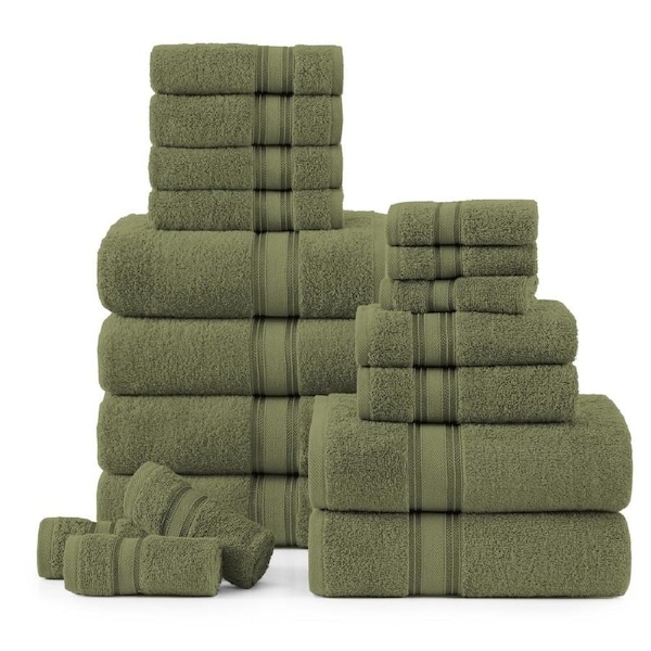 18 Piece 100% Cotton Towel Set 550GSM - Oil Green