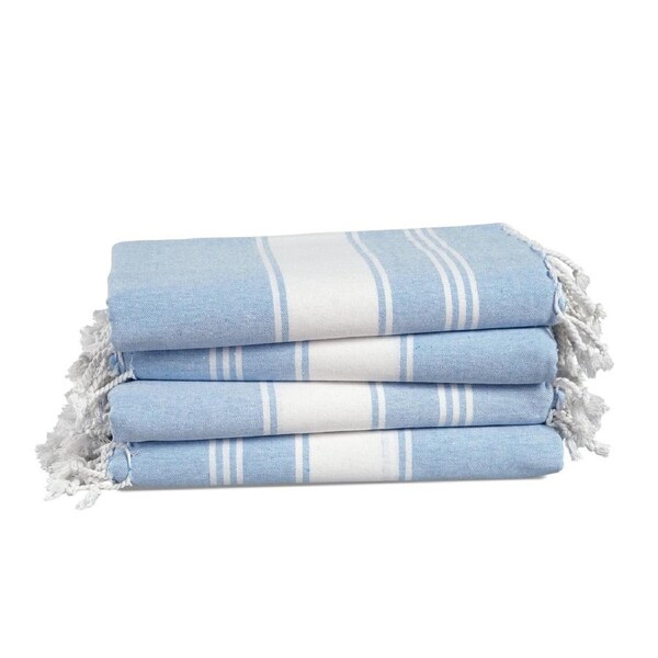 Set of 4 Chambray Turkish Beach Towels - Sky Blue