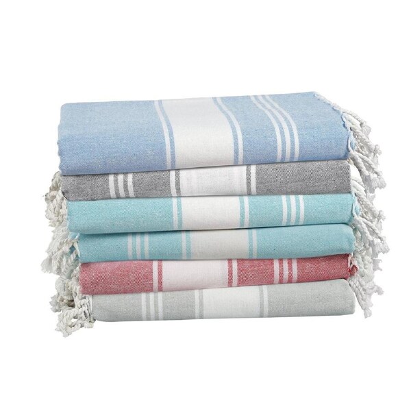 Set of 6 Chambray Turkish Beach Towels - Nautical