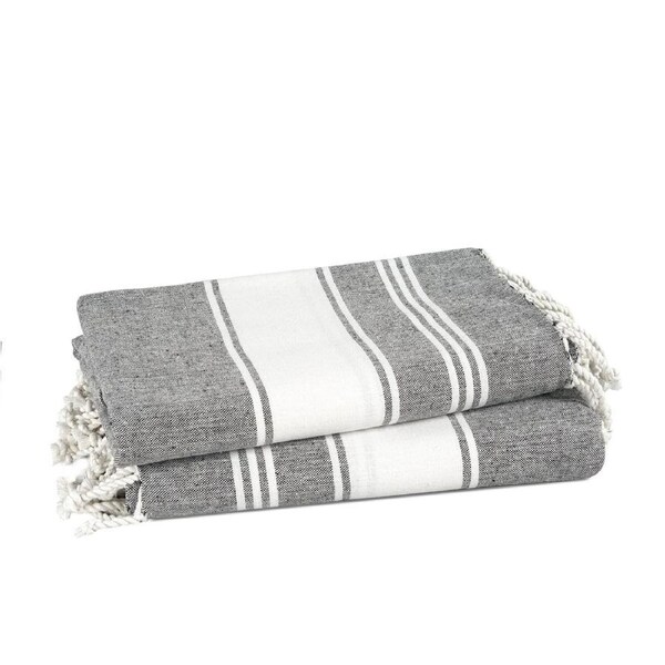 Set of 2 Chambray Turkish Beach Towels - Smoky Black