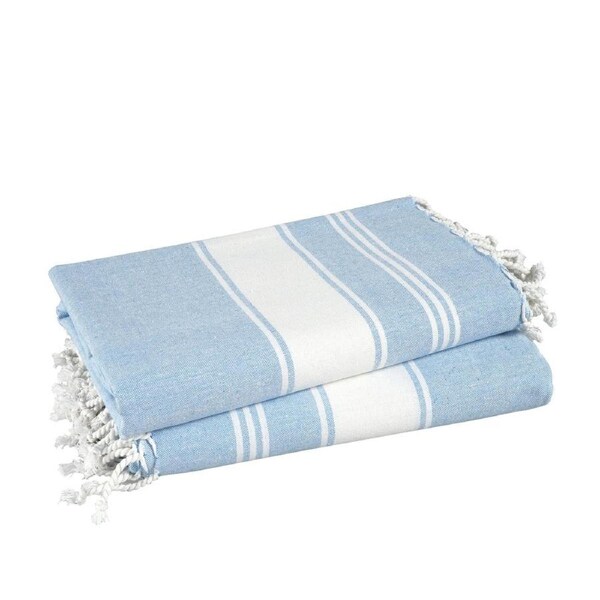 Set of 2 Chambray Turkish Beach Towels - Sky Blue