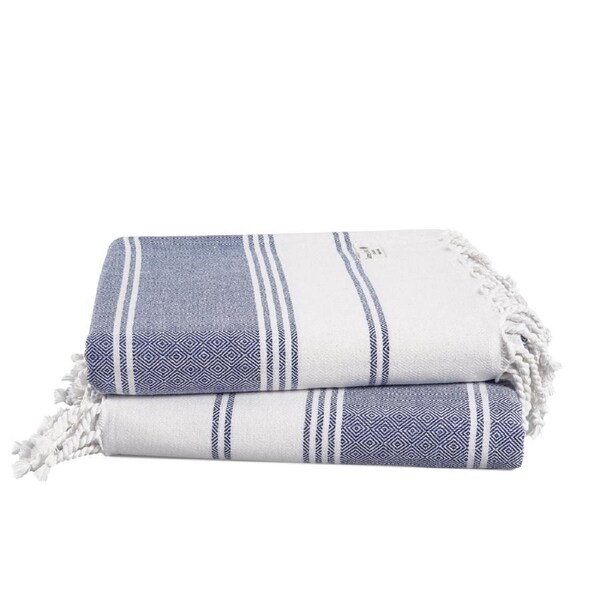 Set of 2 Diamond Turkish Beach Towels - Navy Blazer